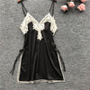 Image of Daeyard Sexy Lingeries Women Silk Satin Nightgown Lace Trim High Split Night Dress Summer Hot Mini Dress Sleepwear Home Clothes