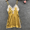 Image of Daeyard Sexy Lingeries Women Silk Satin Nightgown Lace Trim High Split Night Dress Summer Hot Mini Dress Sleepwear Home Clothes