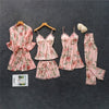 Image of Daeyard Women's Pajamas Silk Floral Overall Print 5Pcs Pajama Set Satin Pyjamas Sexy Lace Pijama Nightie Sleepwear Home Clothes