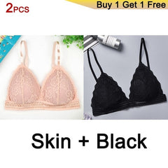DeRuiLaDy 2PCS French Style Bralette Seamless Deep V Lace Bra Wireless Thin Underwear Sexy Lingerie Soft Bras For Women Girl