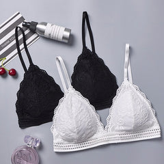DeRuiLaDy 2PCS French Style Bralette Seamless Deep V Lace Bra Wireless Thin Underwear Sexy Lingerie Soft Bras For Women Girl