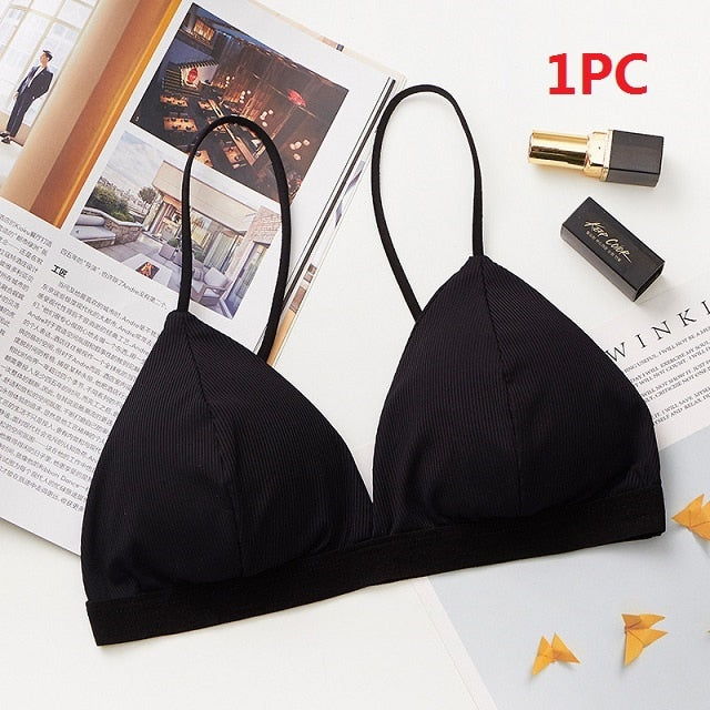 DeRuiLaDy 2Pcs Seamless Soft Bras for Women Thin Strap Wireless Push Up Bra Backless Comfort Underwear Bralette Sexy Lingerie