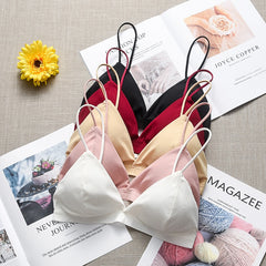 DeRuiLaDy 2Pcs Seamless Soft Bras for Women Thin Strap Wireless Push Up Bra Backless Comfort Underwear Bralette Sexy Lingerie