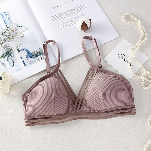 DeRuiLaDy Soft Bralette Sexy Perspective Deep V Seamless Bras for Women Wireless Push Up Bra Comfortable Underwear Sexy Lingerie