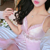 Image of Deep V Neck Women Satin Nightgown Sexy Lace Sleepwear Strap Spaghetti Ladies Silk Nightwear Sleep Wear Night Gown Lingerie Dress