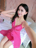 Image of Deep V Neck Women Satin Nightgown Sexy Lace Sleepwear Strap Spaghetti Ladies Silk Nightwear Sleep Wear Night Gown Lingerie Dress