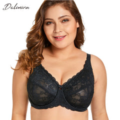 Delimira Women's Sheer Lace Full Figure Unlined Minimizer Bra