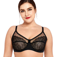 Delimira Women's Sheer Lace Unlined Full Cup Underwire Bra Full Figure Plus Size Bra