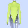 Image of Dulzura high neck long sleeve high waist neon bodysuit 2019 autumn winter women sexy skinny stretch body clothing