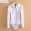 Image of Elegant Bodysuits Women Office Lady White Body Shirt Long Sleeved Blouse Turn Down Collar Tops Female Clothing 2019