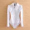 Image of Elegant Bodysuits Women Office Lady White Body Shirt Long Sleeved Blouse Turn Down Collar Tops Female Clothing 2019