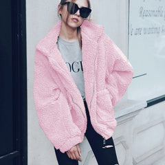 Elegant Faux Fur Coat Women 2019 Autumn Winter Thick Warm Soft Fleece Jacket Pocket Zipper Outerwear Overcoat Bear Teddy coat