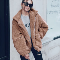 Elegant Faux Fur Coat Women 2019 Autumn Winter Thick Warm Soft Fleece Jacket Pocket Zipper Outerwear Overcoat Bear Teddy coat