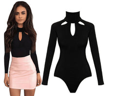 Elegant Turtleneck Knitted Bodysuit Women Black Long Sleeve Rompers Women One Pieces Bodysuits For Women Autumn Casual Clothing