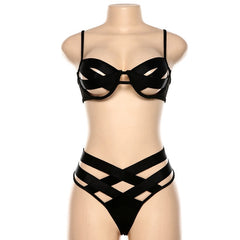 Ellolace Sexy Bandage Hollow Out Underwear Set Women Lingerie 2 Piece Set Bra Thong 2019 New Fashion Female Bra and Panty Sets