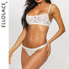 Image of Ellolace Sexy Lace Mesh Lingerie Set Underwear 2 Piece Set Women Wireless Bralette Pink Transparent Hollow Out 6 Color Panty Set