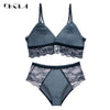 Image of Embroidery Lingerie Black Velvet Women Bra Set Lace Brassiere Sexy Underwear Set Cotton Wire Free Bra Panties Sets High Waist