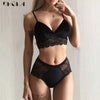 Image of Embroidery Lingerie Black Velvet Women Bra Set Lace Brassiere Sexy Underwear Set Cotton Wire Free Bra Panties Sets High Waist