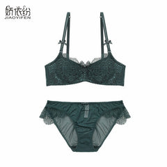 Europe new fashion design ultra thin sexy lingerie lace bra set women embroidery bra sets underwear 1/2 cup bra push cup JYF