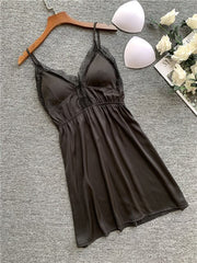 FZSLCYIYI Nightgowns & Sleepshirts Silk Sleepwear Women Night Dress Satin Sexy Lace Lingerie Nightshirts Sleep Lounge