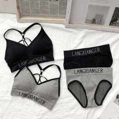 Fashion Bra Briefs Set For Women Lingerie With Pads Seamless Push Up Bralette Active Bra Plus Size XL Sports Underwear #D