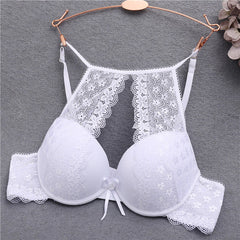 Fashion Lace Bra Sexy Bras For Women B C Cup Underwear Hanging Neck Unlined Brassiere Female Hollow Floral Lingerie New Arrival