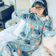Fashion Women Winter Night Skirt Leisure Home Clothes Long SleeveThicken Warm Flannel NIghtgown for Women Dress Sleepwear Girl