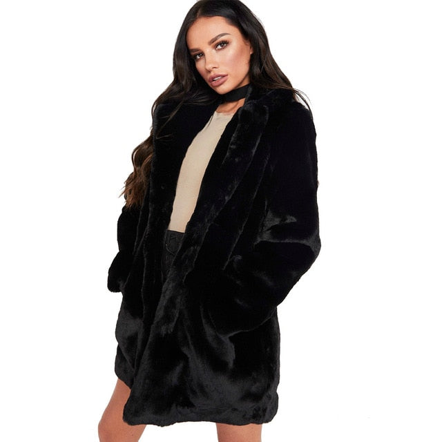 FaylisVow 4xl Plus Size Thick Fur Coat Women Winter Warm Loose Plush Teddy Fluffy Long Sleeve Faux Fur Coats Woman Solid Jackets