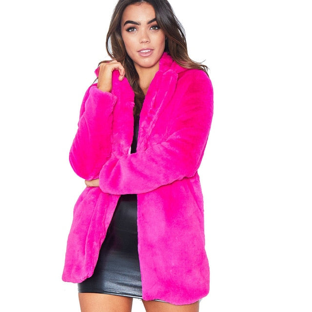FaylisVow 4xl Plus Size Thick Fur Coat Women Winter Warm Loose Plush Teddy Fluffy Long Sleeve Faux Fur Coats Woman Solid Jackets