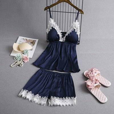 Fiklyc brand two pieces pyjamas women sexy lingerie pijama mujer femme pizama female sexy lounge sets satin & lace sleepwear set