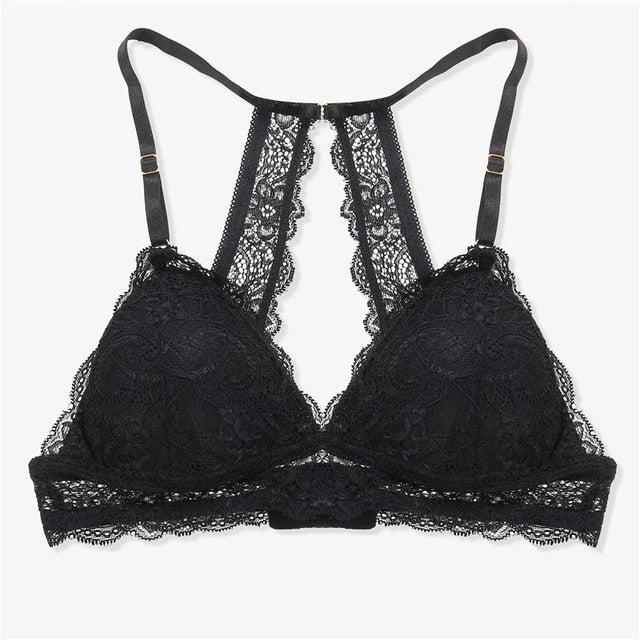 Finetoo Fashion 3/4 Cup Black Wireless Bralette Female Unlined Underwear Sexy Bra Floral Lace For Women Brassiere Lingerie Bra