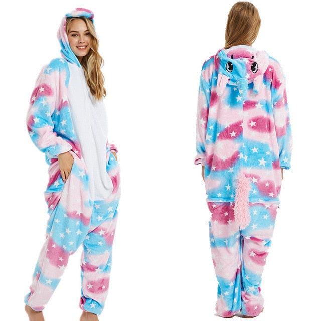 Flannel kingurumi Adult Animal pijama Unicorn pajamas Women Cosplay Kigurumi pyjama Totoro Stitch Onsie Homewear Sleepwear
