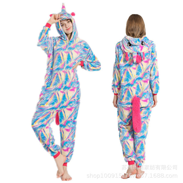 Flannel kingurumi Adult Animal pijama Unicorn pajamas Women Cosplay Kigurumi pyjama Totoro Stitch Onsie Homewear Sleepwear