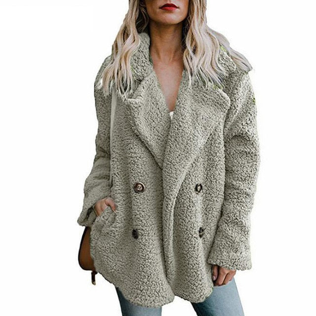 Fluffy Teddy Coat Women Winter Jackets 5XL Plus Size Overcoat Lapel Warm Hairy Jackets Female Coats Long Sleeve Chaqueta Mujer