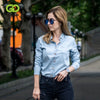 Image of GOPLUS Women's Shirt Blue Blouse Clothing for Women Tops 2019 Turn Down Collar Denim Blouses Cotton Shirts Haut Chemise Femme