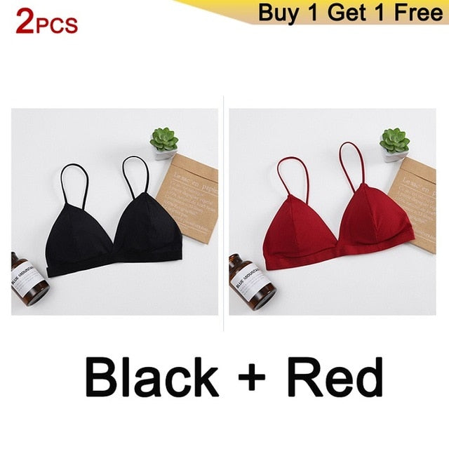 GUMPRUN 2Pcs Seamless Soft Bras for Women Thin Strap Wireless Push Up Bra Backless Comfort Underwear Bralette Sexy Lingerie