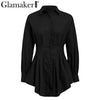 Image of Glamaker Batwing sleeve white mini dress Women office lady pleated blouse shirt dress Autumn high waist slim elegant short dress