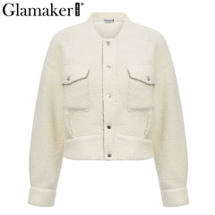 Glamaker Faux fur warm coat furry outwear Women sexy white pocket female teddy coat Autumn fake fur short jacket coat winter