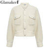 Image of Glamaker Faux fur warm coat furry outwear Women sexy white pocket female teddy coat Autumn fake fur short jacket coat winter