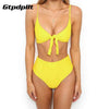 Image of Gtpdpllt Beach Summer panties and bra set Women bras Black Yellow brief set sexy lingerie women Padded High Waist underwear
