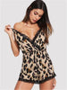 Image of HIRIGIN Womens Sexy Lace Satin Lingerie Leopard V-Neck Nightwear Rompers Sleepwear Pajamas Sets