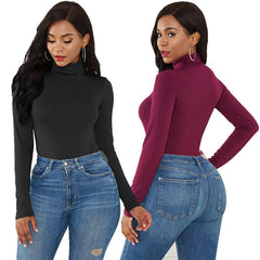 High Quality Long Sleeve Women Sexy Bodysuit 2019 Autumn Winter Female Mock Neck Warm Clothes Slim Fit Fashion Solid Body Suit