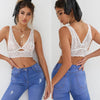 Image of Hirigin Women Deep V Floral Lace Bralette Crop Top Unpadded Triangle Bra Sheer Mesh Bra