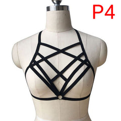 Hollow Out Women Gothic Sexy Elastic Cage Crop Top Bras Erotic Lingerie Strappy Bra Bustier Bandage Bra Black Harness