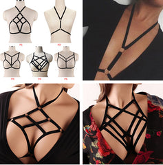 Hollow Out Women Gothic Sexy Elastic Cage Crop Top Bras Erotic Lingerie Strappy Bra Bustier Bandage Bra Black Harness
