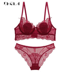 Hollow Sexy Bra Set Plus Size C D Cup Brassiere Green Women Lingerie Sets Embroidery Bras Eyelash Lace Underwear Set Transparent