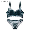Image of Hollow Sexy Bra Set Plus Size C D Cup Brassiere Green Women Lingerie Sets Embroidery Bras Eyelash Lace Underwear Set Transparent