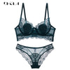 Image of Hollow Sexy Bra Set Plus Size C D Cup Brassiere Green Women Lingerie Sets Embroidery Bras Eyelash Lace Underwear Set Transparent