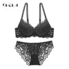 Image of Hot Sexy Push Up Bra Set Brand Deep V Brassiere Thick Cotton Women Underwear Set Lace Blue Embroidery Flowers Lingerie B C Cup