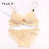 Image of Hot Sexy Push Up Bra Set Brand Deep V Brassiere Thick Cotton Women Underwear Set Lace Blue Embroidery Flowers Lingerie B C Cup